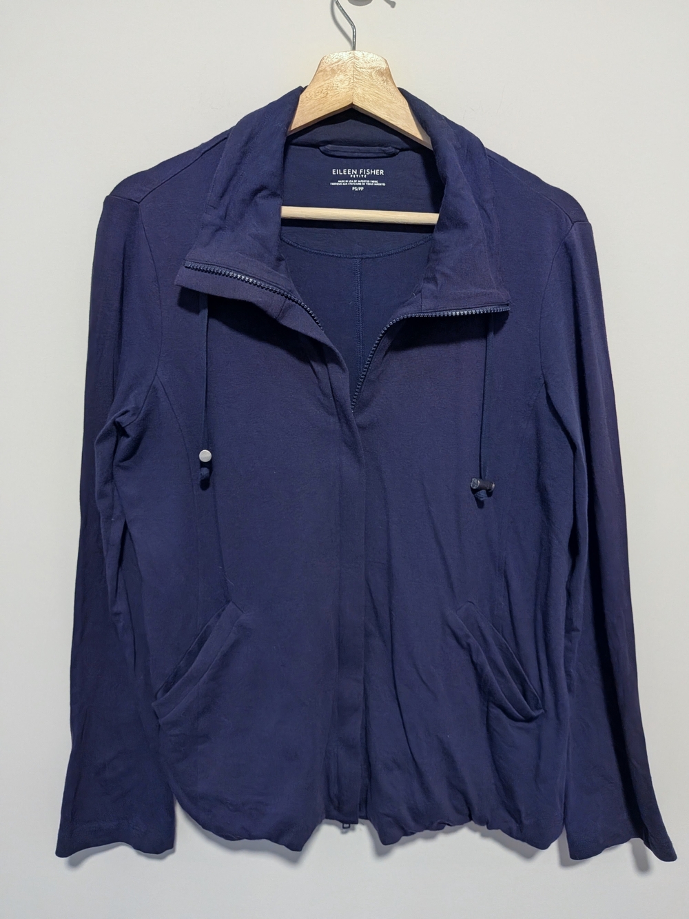 Eileen Fisher Petite Navy Organic Cotton Zip Jacket PS